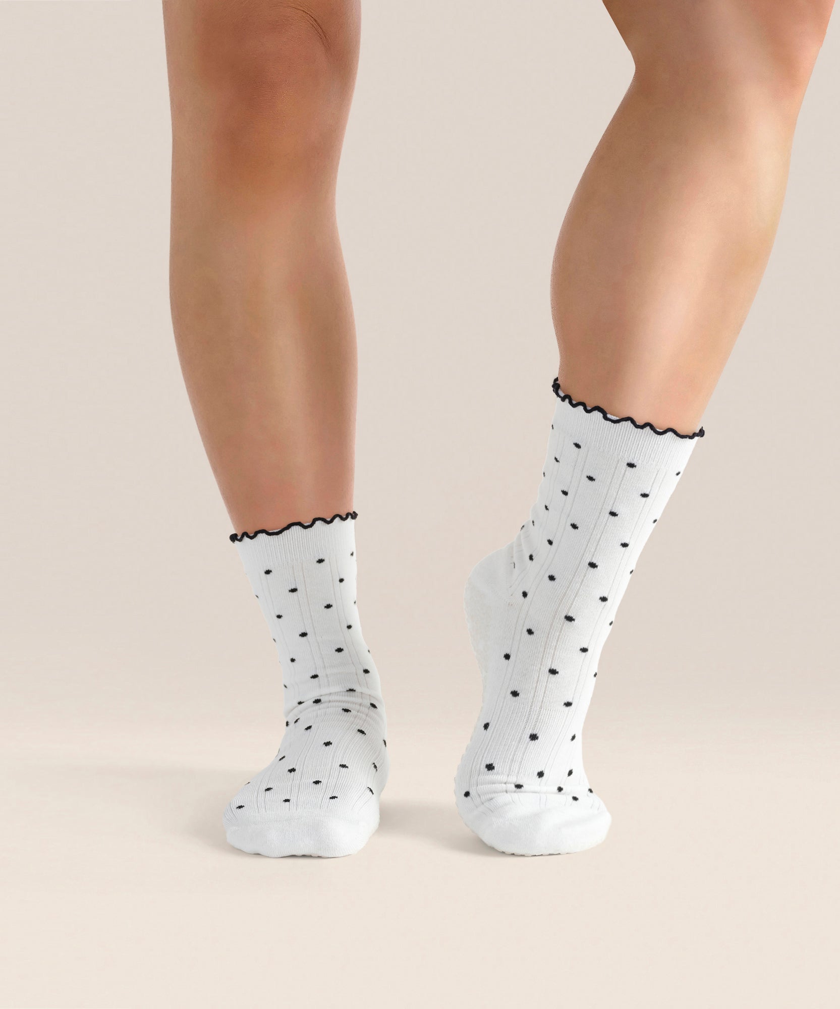 Crew Non Slip Grip Socks - White Polka Ruffle