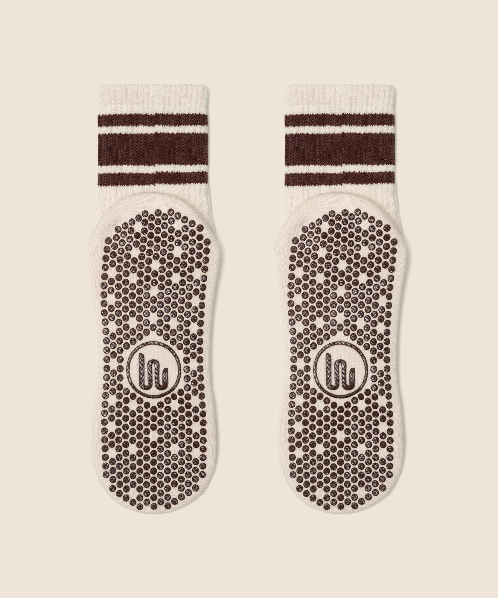 Crew Non Slip Grip Socks - Oat Espresso Stripe