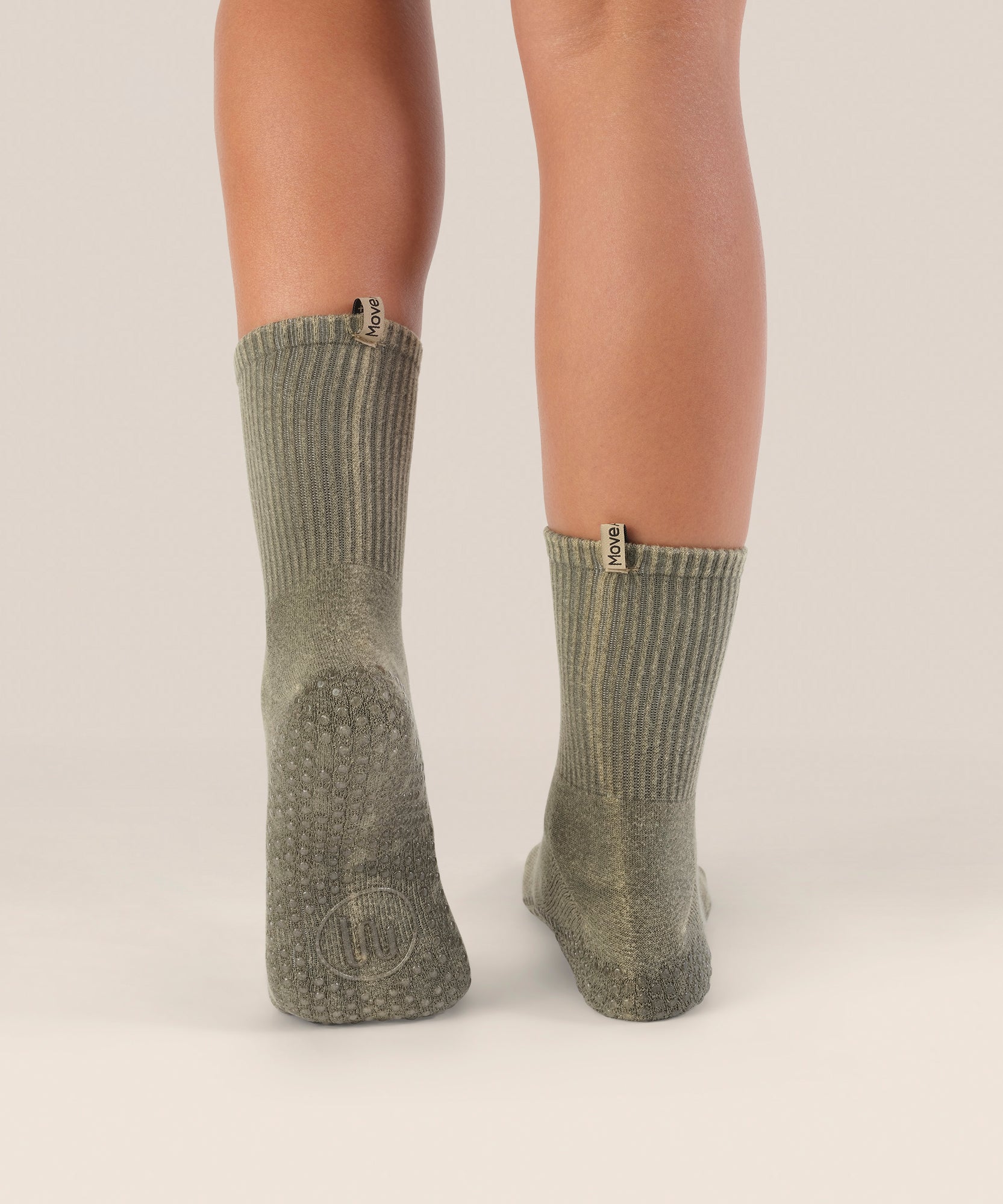 Crew Non Slip Grip Socks - Vintage Rib Khaki