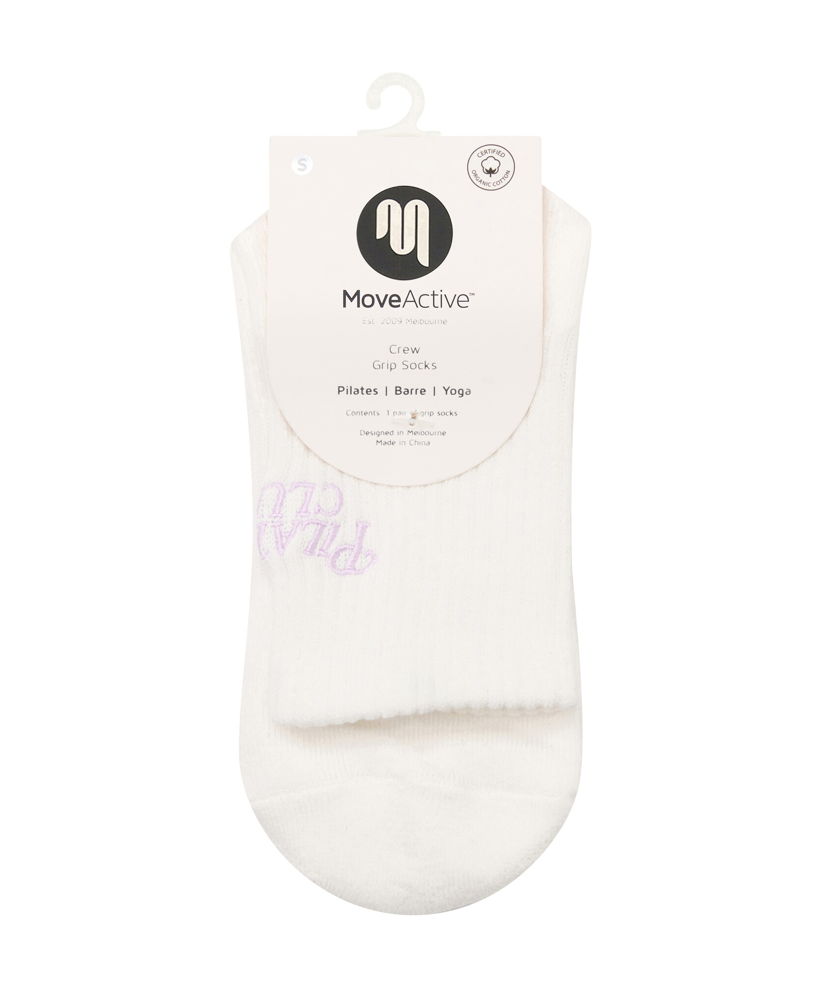 Crew Non Slip Grip Socks - Pilates Club Ivory