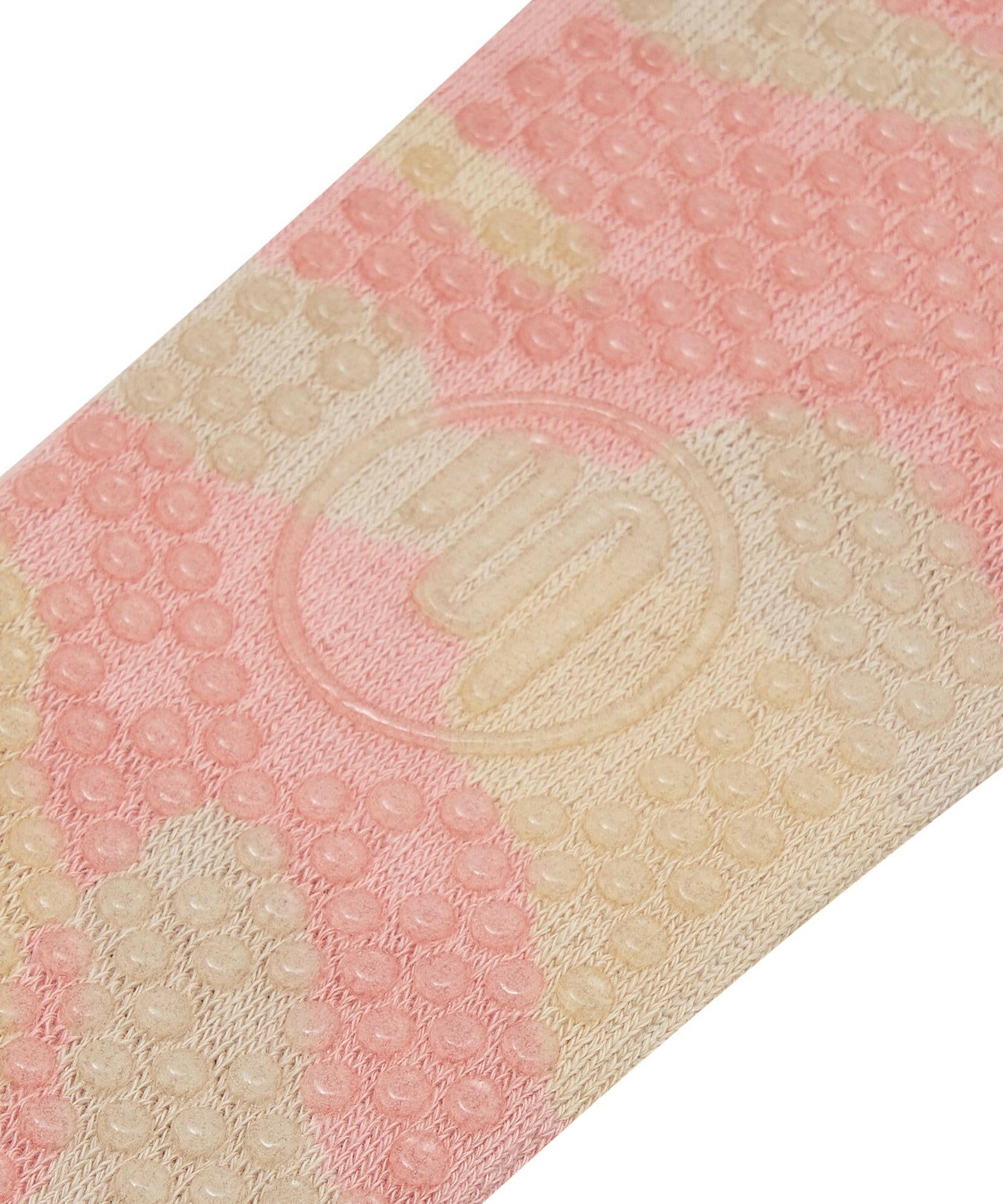 Pink camo crew socks with durable non-slip grip for stability