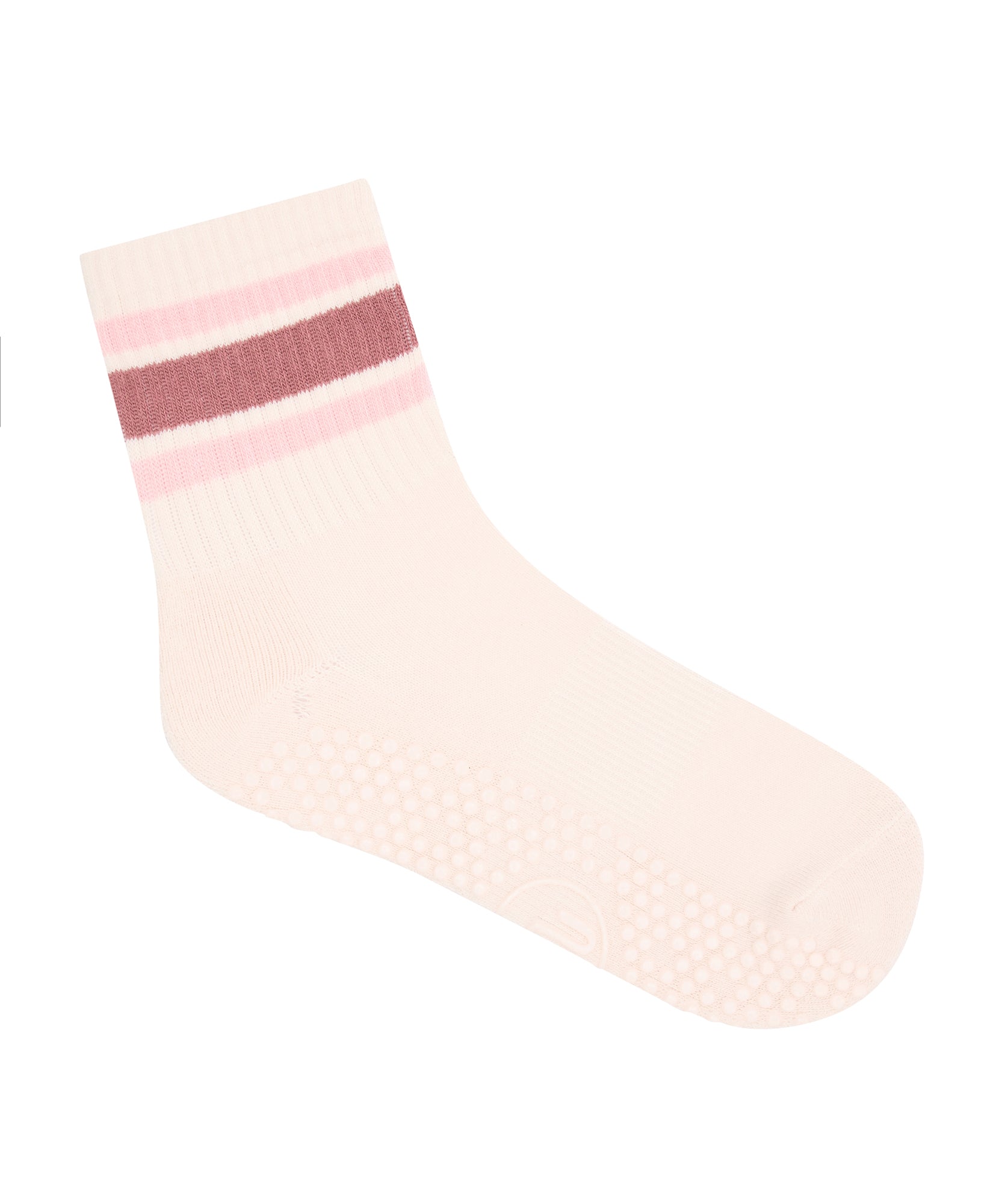 Crew Non Slip Grip Socks - Ribbed Sporty Stripe Blush