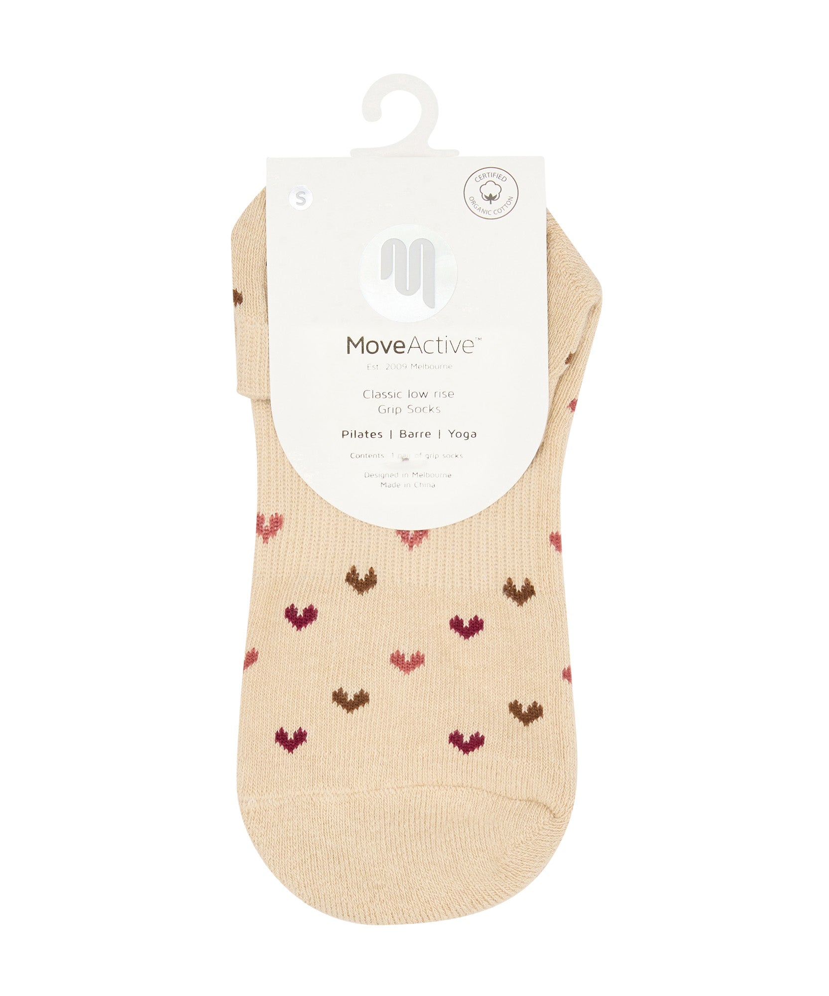 Classic Low Rise Grip Socks - Hearts Aflutter Beige