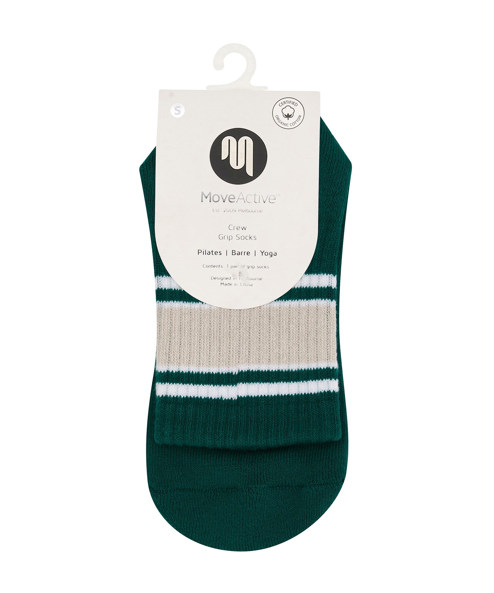 Crew Non Slip Grip Socks - Emerald Oat Stripe