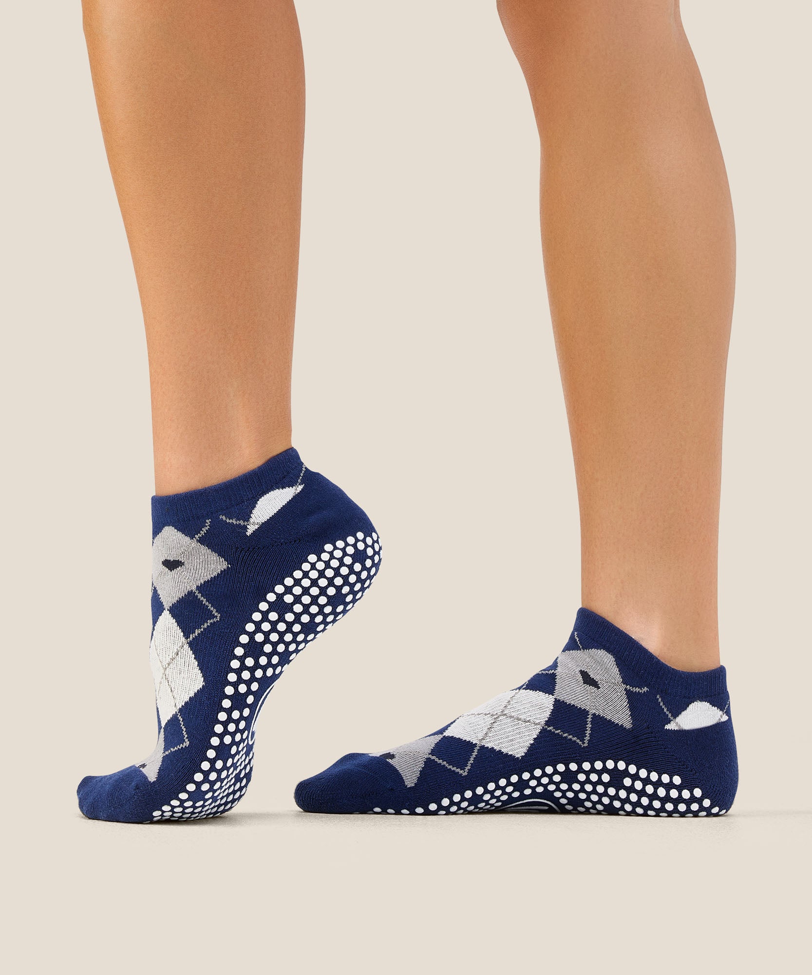Low Rise Grip Socks - Argyle Navy