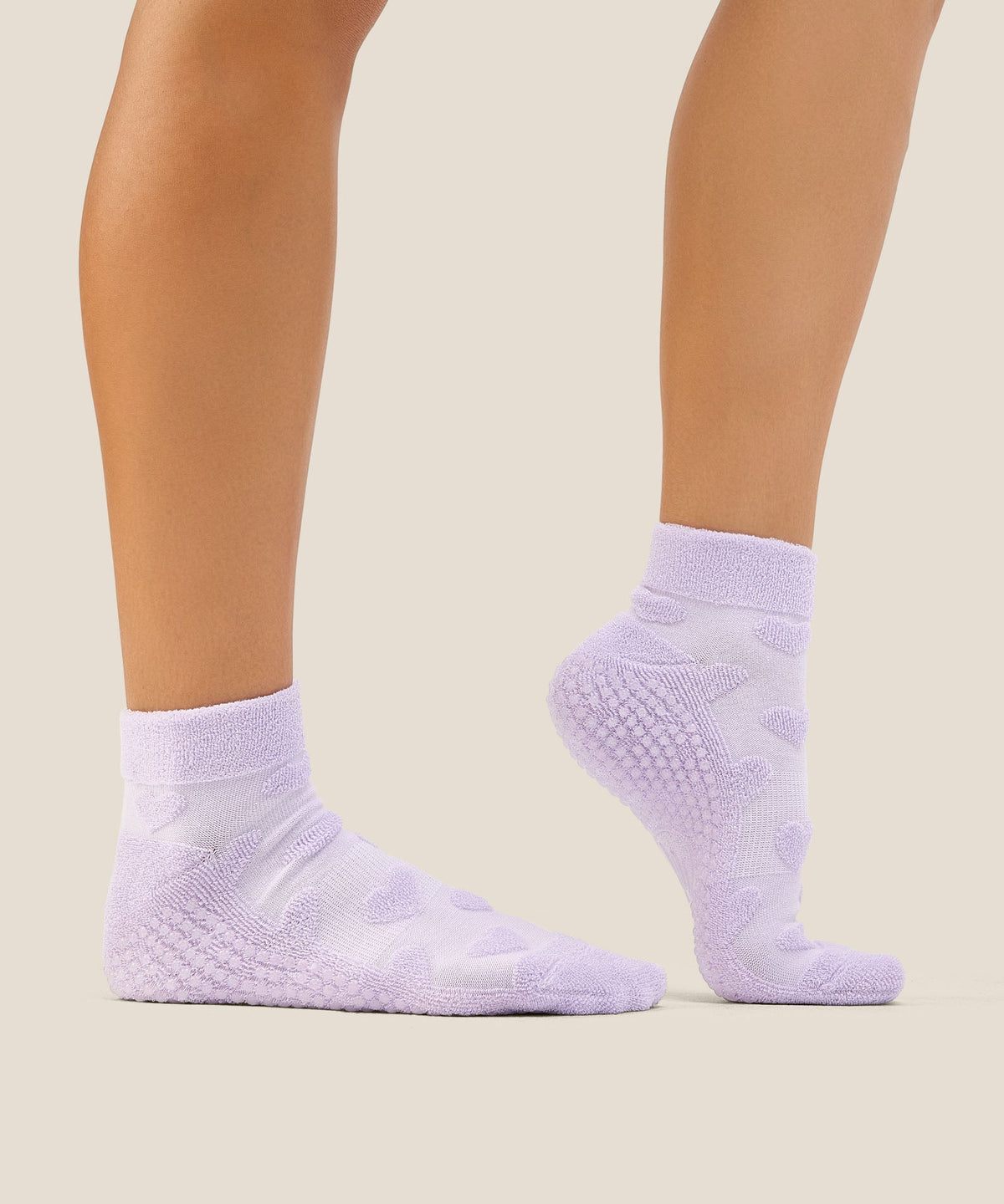 Low Rise Grip Socks - Terry Heart Lilac