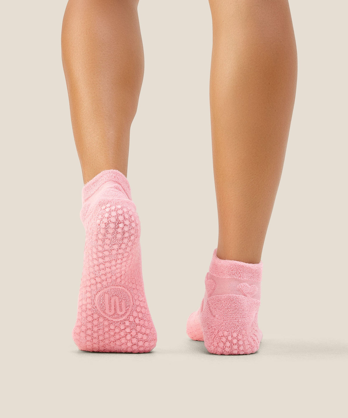Low Rise Grip Socks - Terry Heart Pink