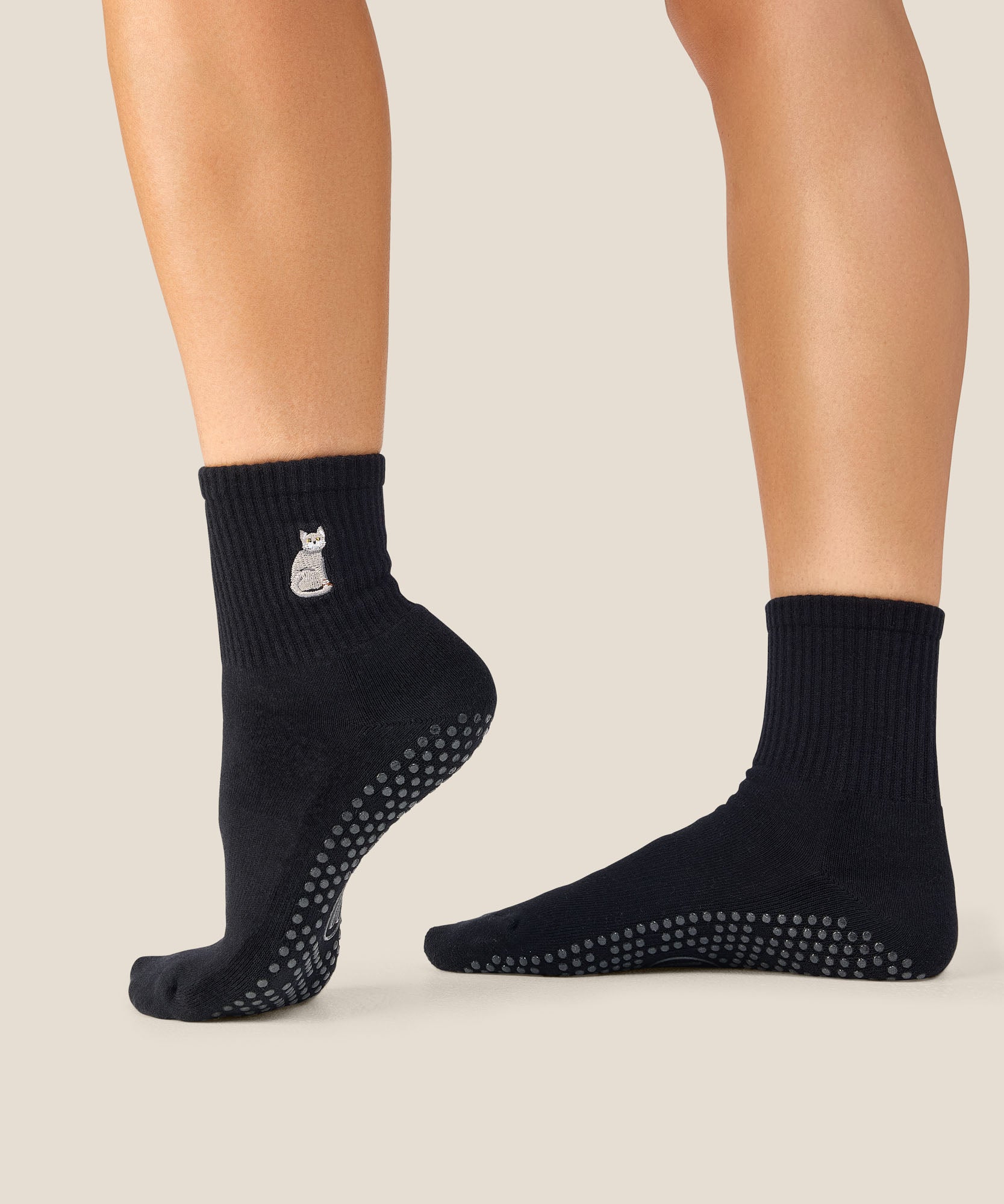 Crew Grip Socks - Grey Cat Black
