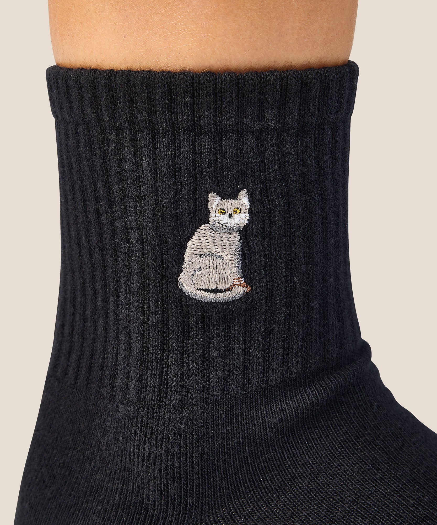 Crew Grip Socks - Grey Cat Black