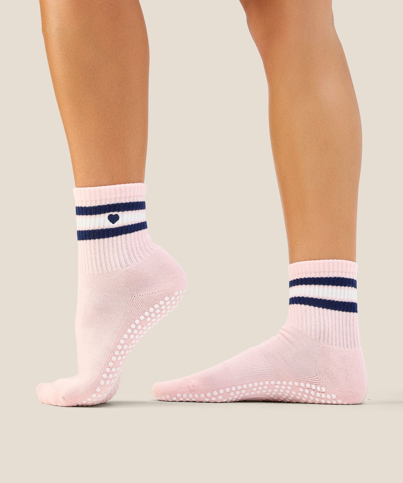 Crew Grip Socks - Mini-Heart Stripe Pink