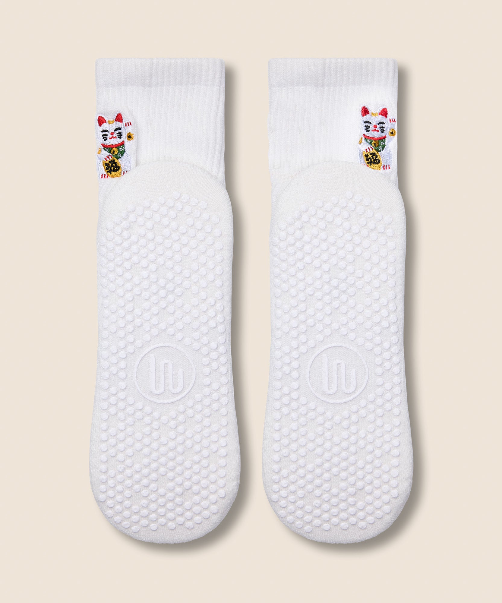 Crew Non Slip Grip Socks - Fortune Kitty Ivory