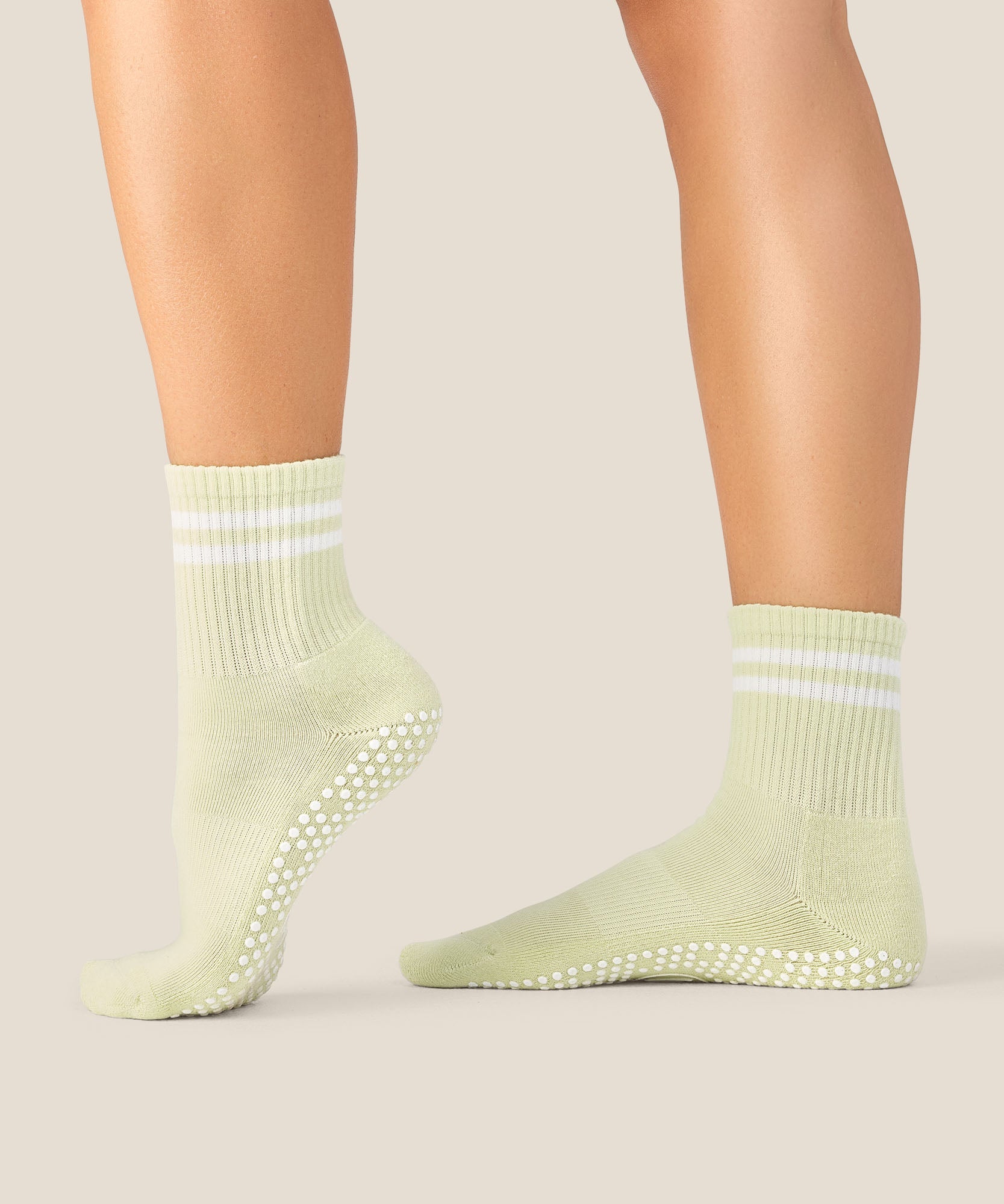 Crew Grip Socks - Ivory Stripe Matcha