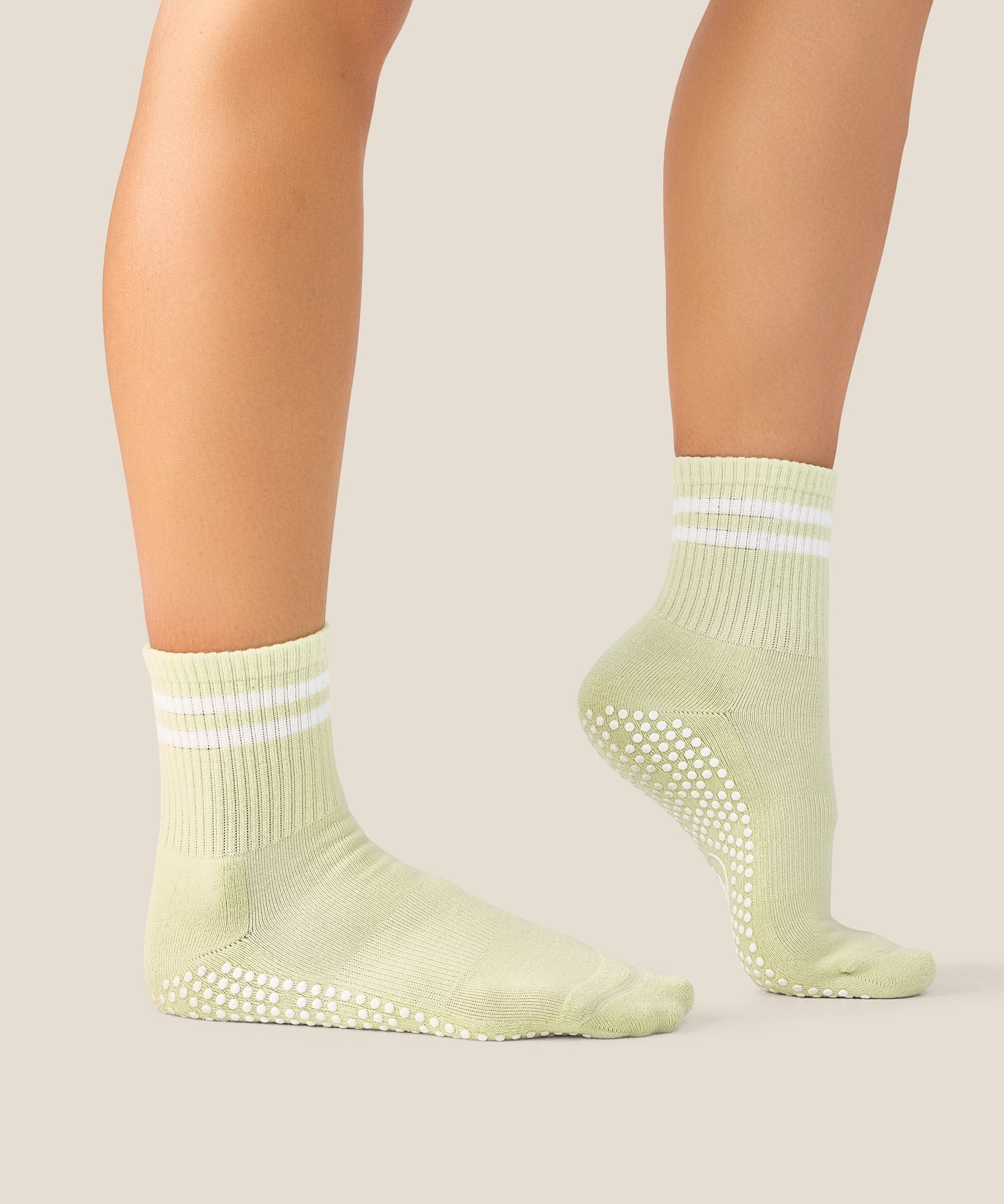 Crew Grip Socks - Ivory Stripe Matcha