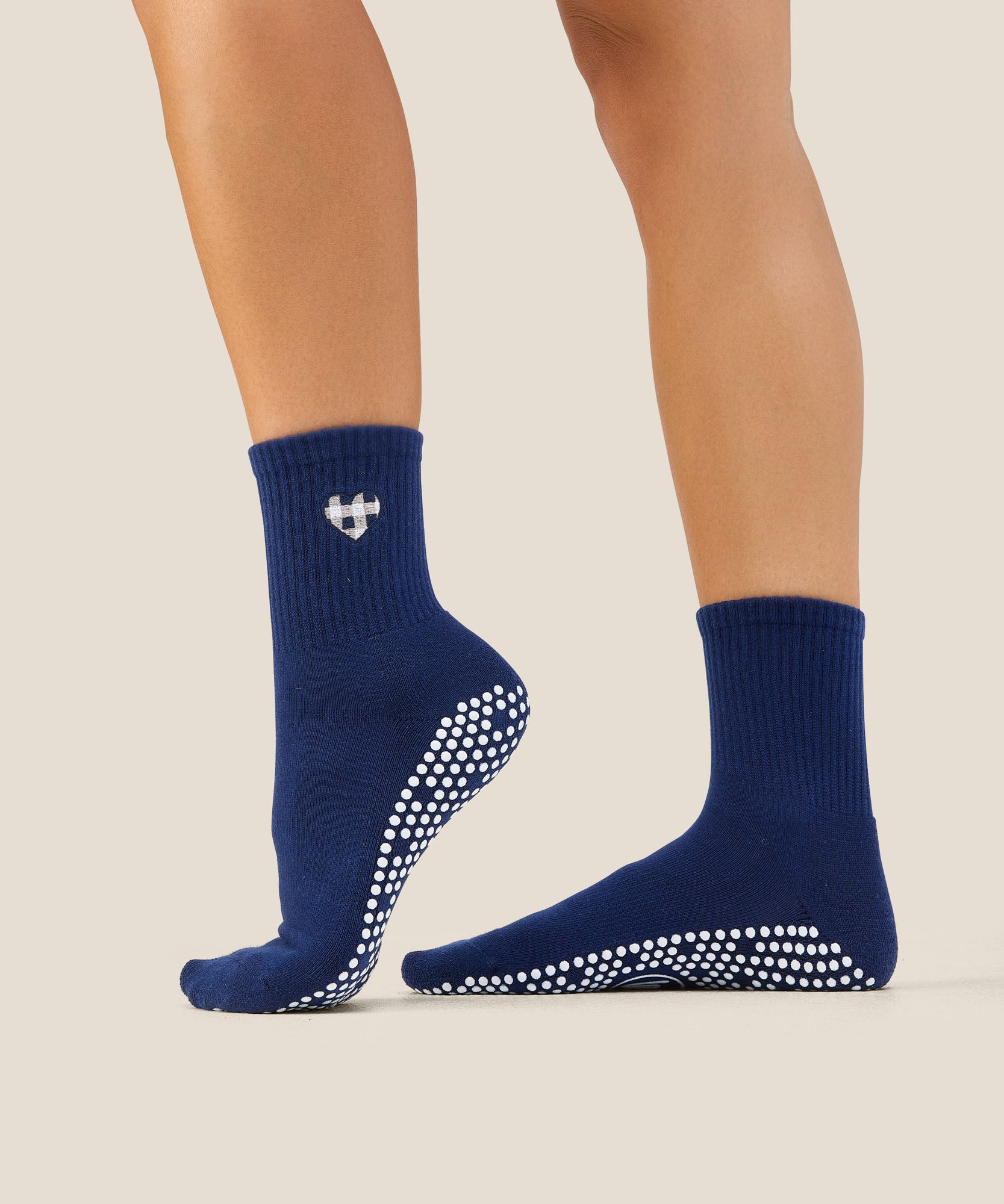 Crew Grip Socks - Gingham Heart Navy