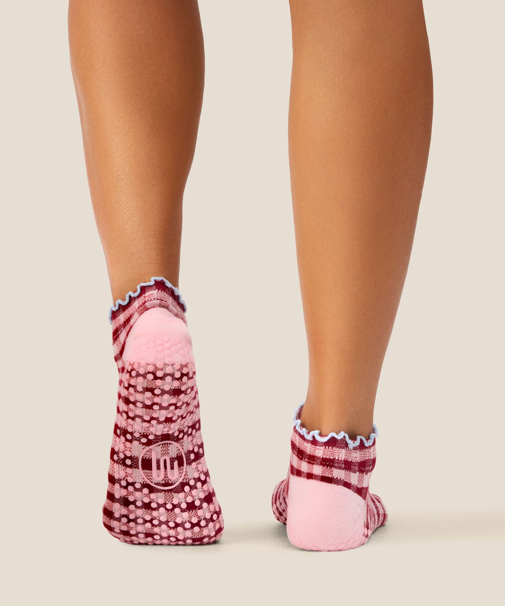 Low Rise Grip Socks - Picnic Check Red