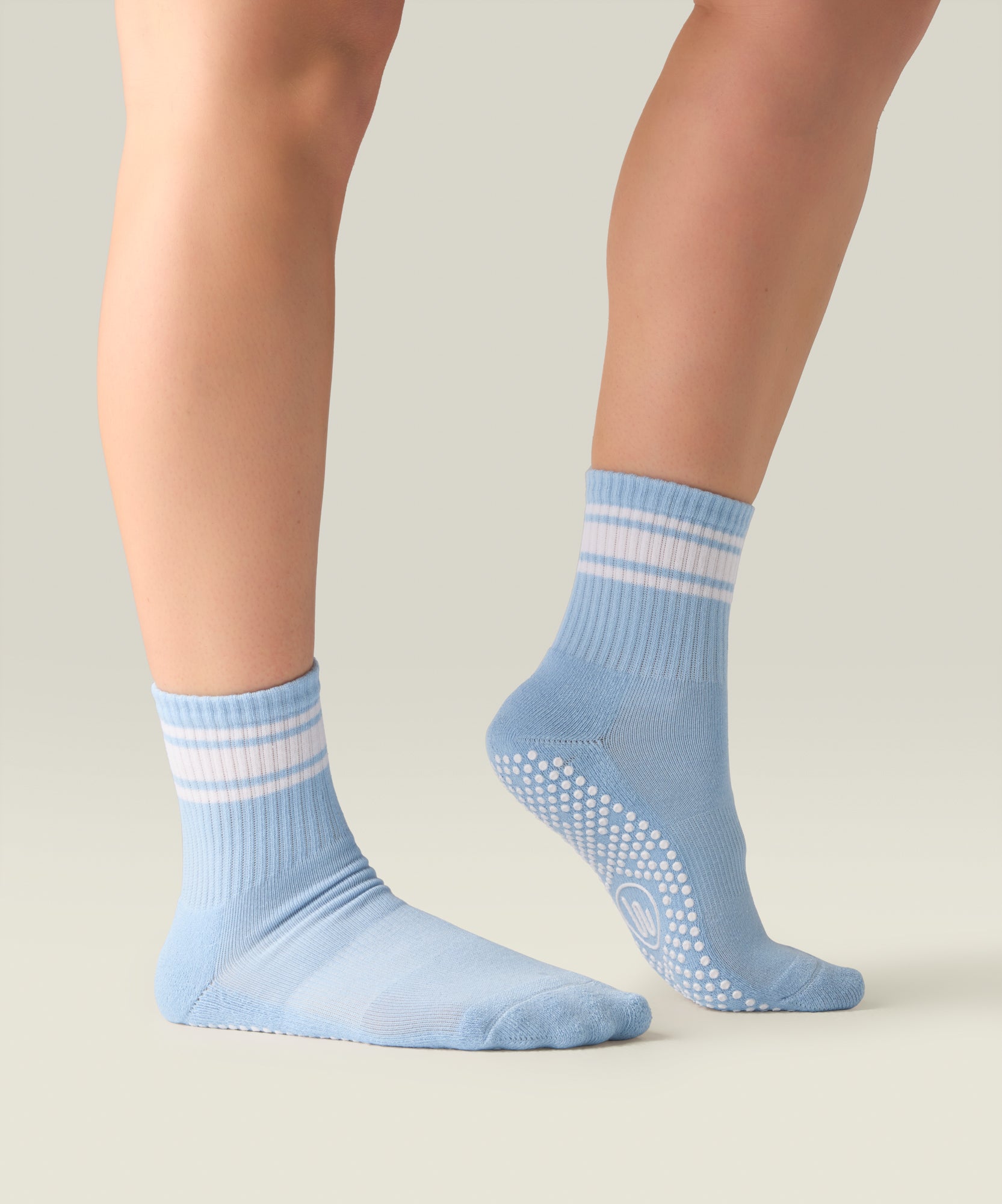 Crew Non Slip Grip Socks - Powder Blue Stripes