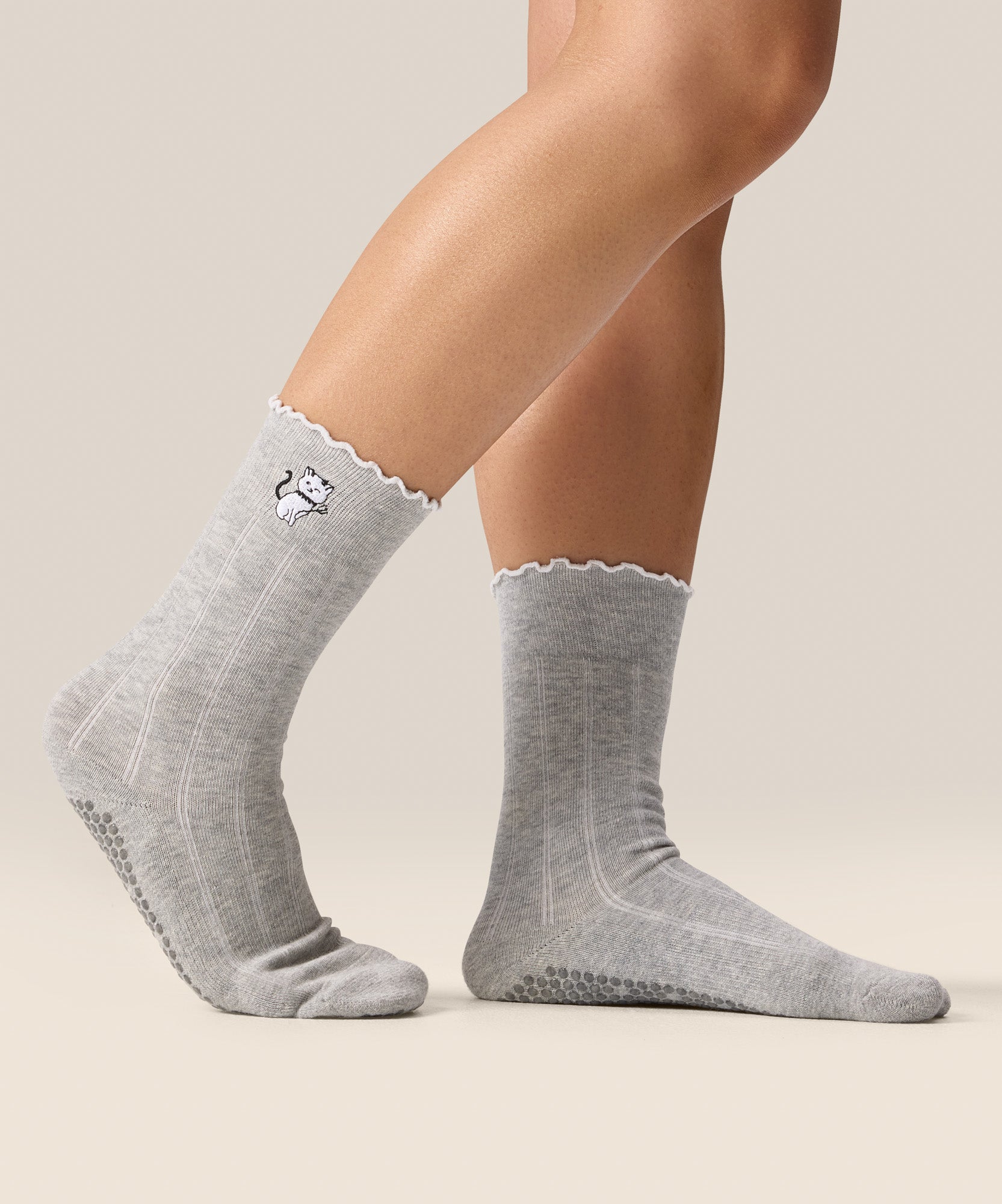 Crew Non Slip Grip Socks - Boo Kitty Frill