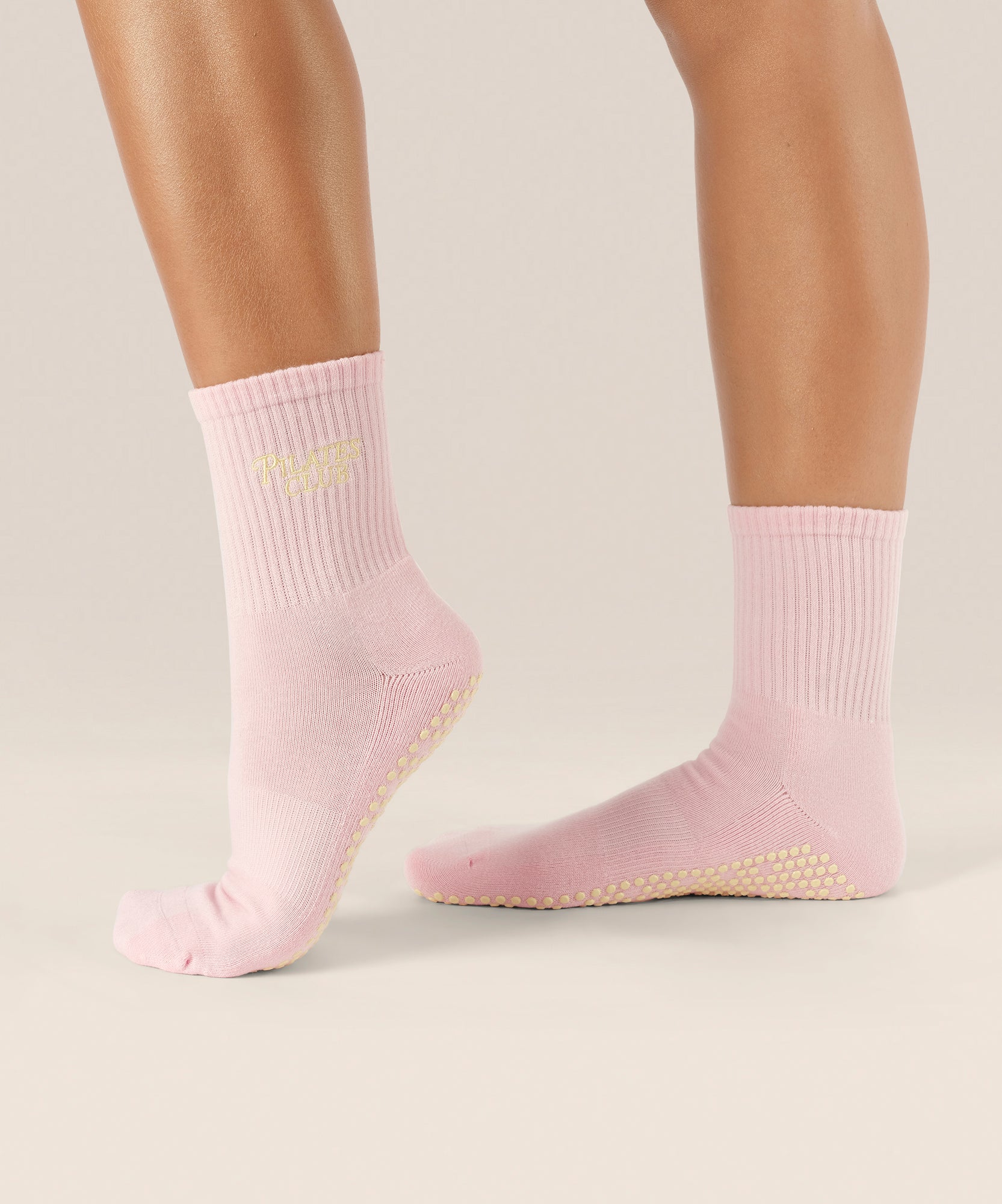 Crew Non Slip Grip Socks - Pilates Club Pink