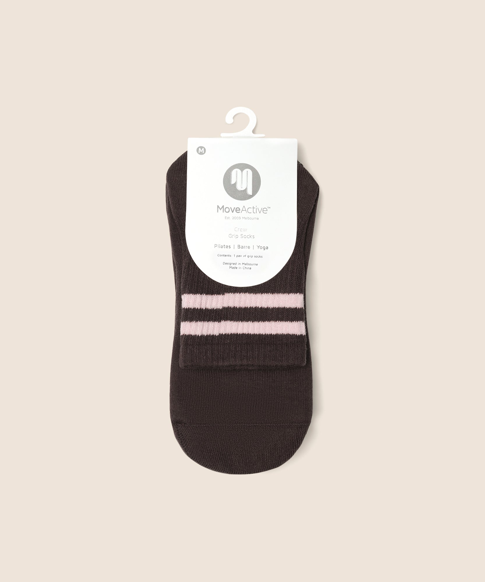 Crew Non Slip Grip Socks - Sporty Stripe Espresso