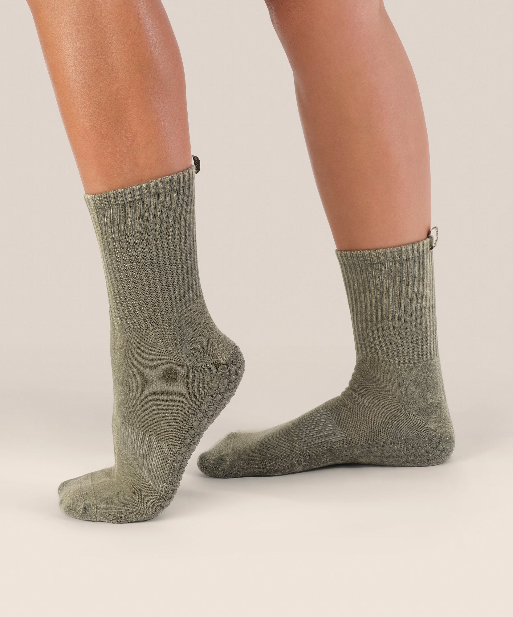 Crew Non Slip Grip Socks - Vintage Rib Khaki