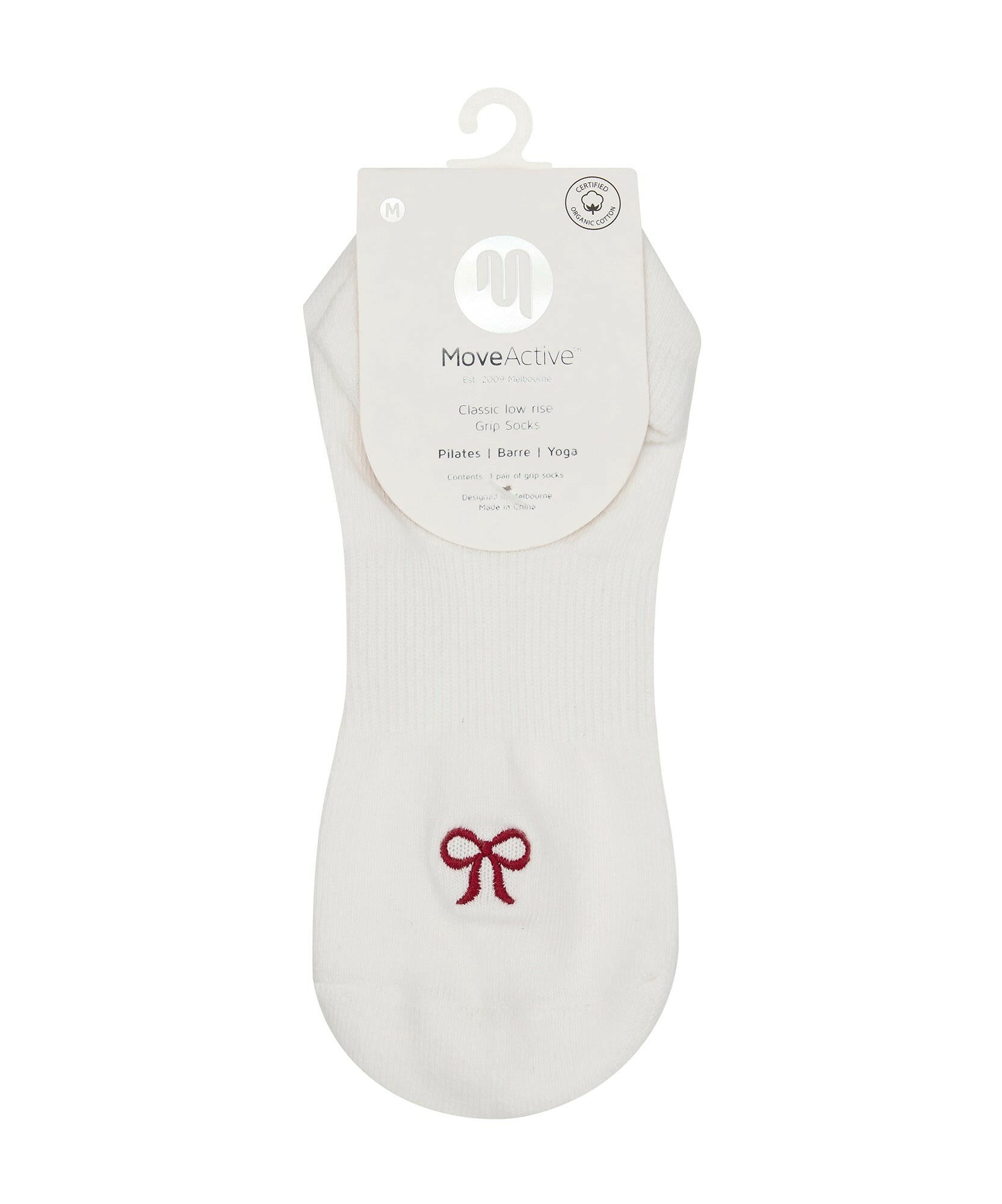 Classic Low Rise Grip Socks - Whimsy Bow White.