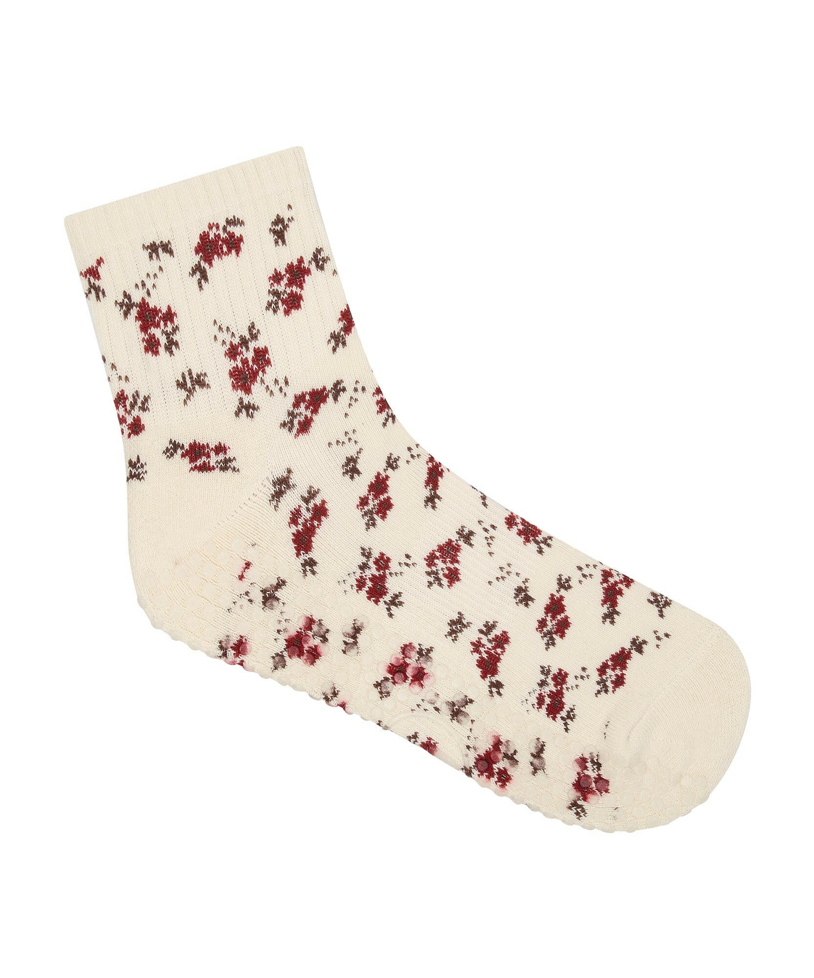 Quarter Crew Non Slip Grip Socks - Ditsy Floral.