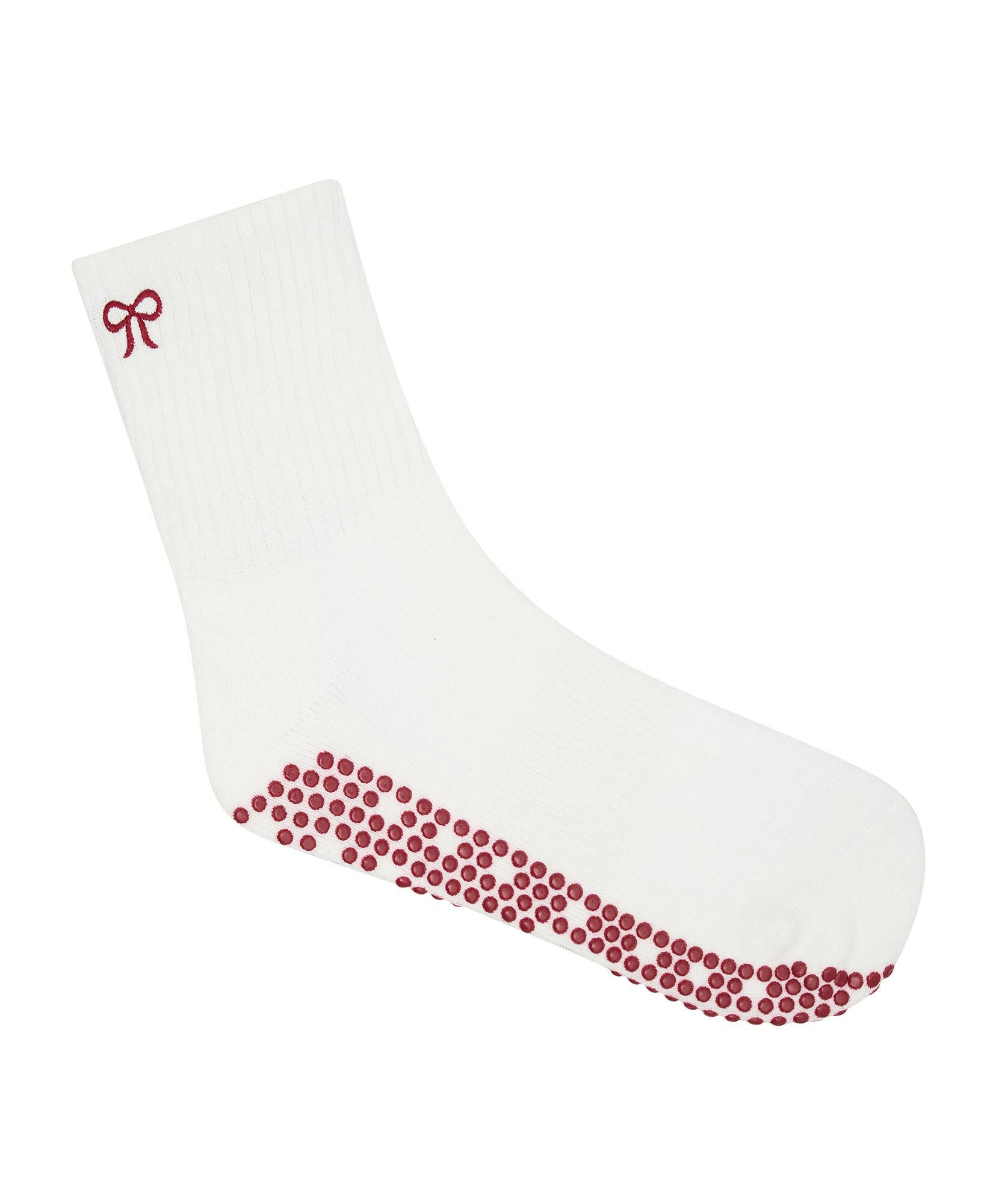 Crew Non Slip Grip Socks - Whimsy Bow White.