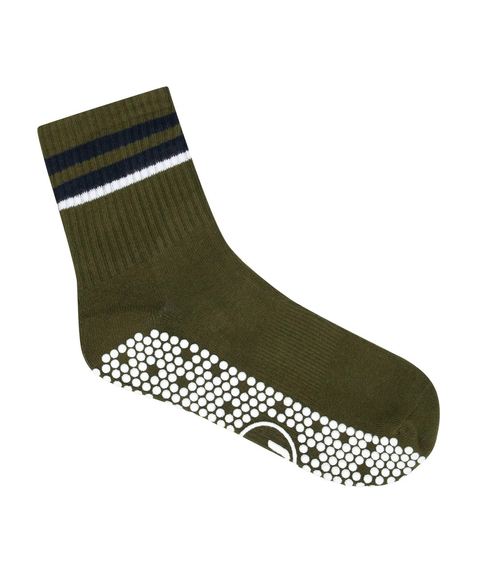 Men's Crew Non Slip Grip Socks - Khaki Stripe.