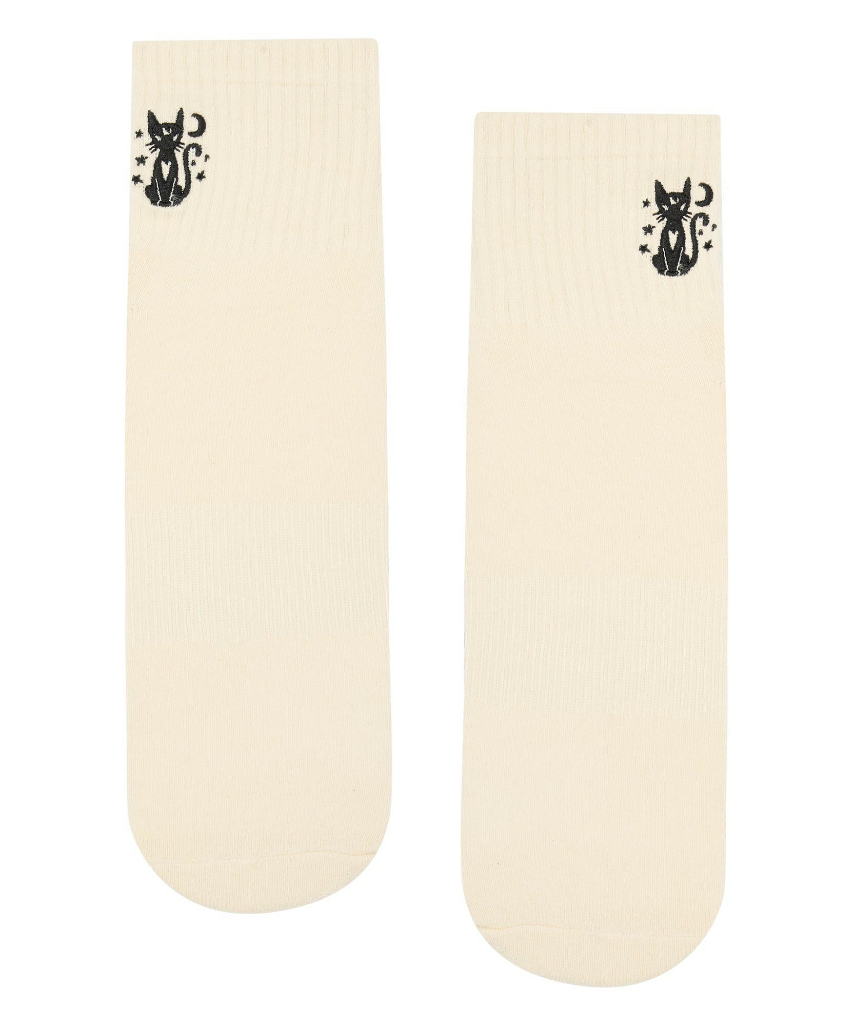 Quarter Crew Non Slip Grip Socks - Black Cat