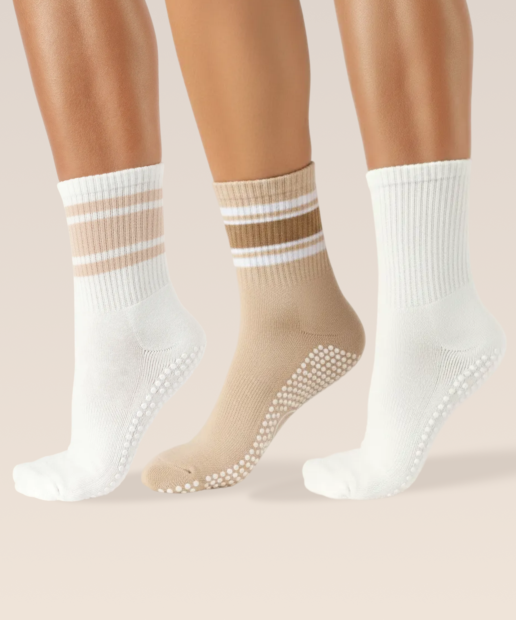 3 Pack Grip Sock Set - Beige