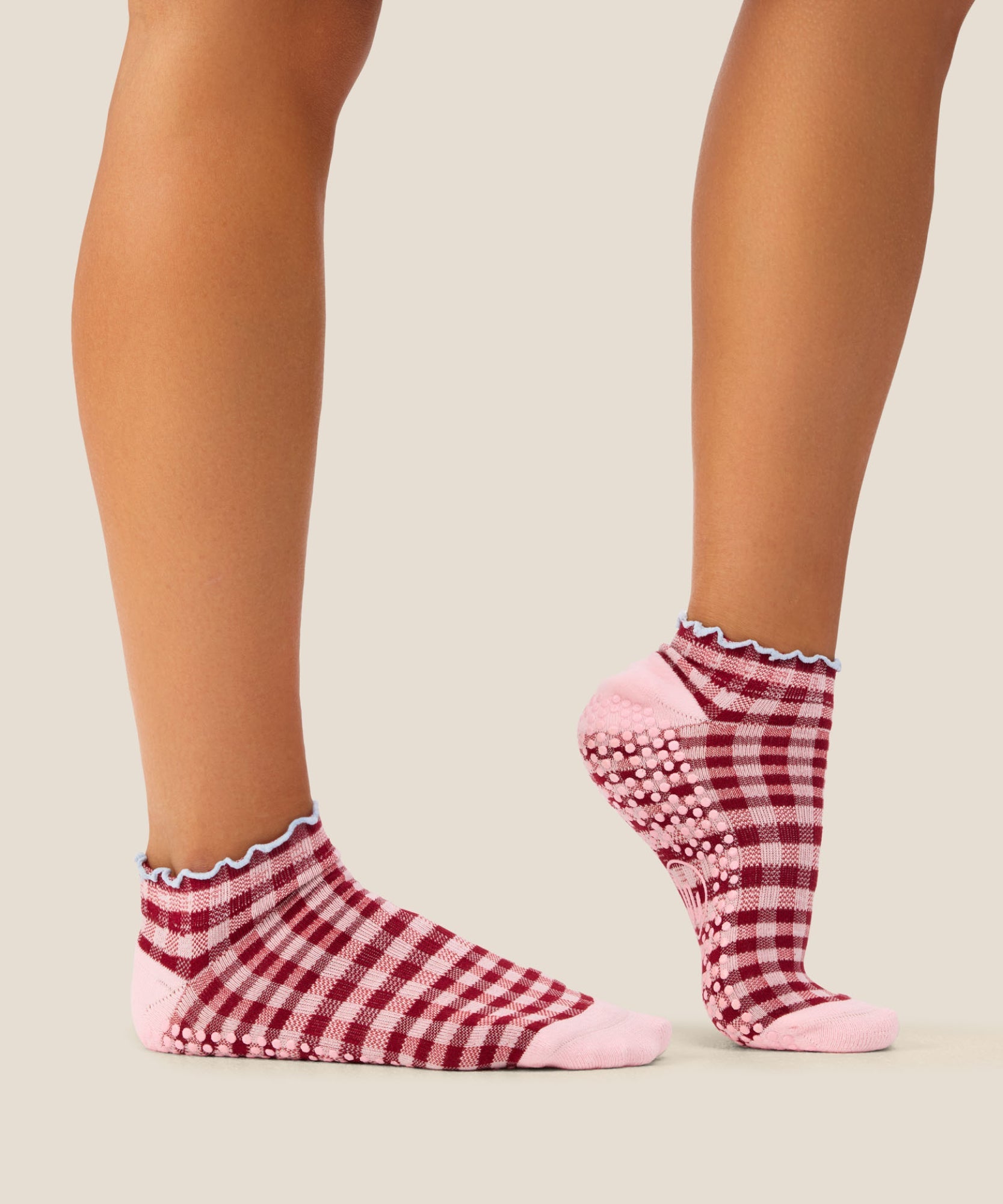 Low Rise Grip Socks - Picnic Check Red