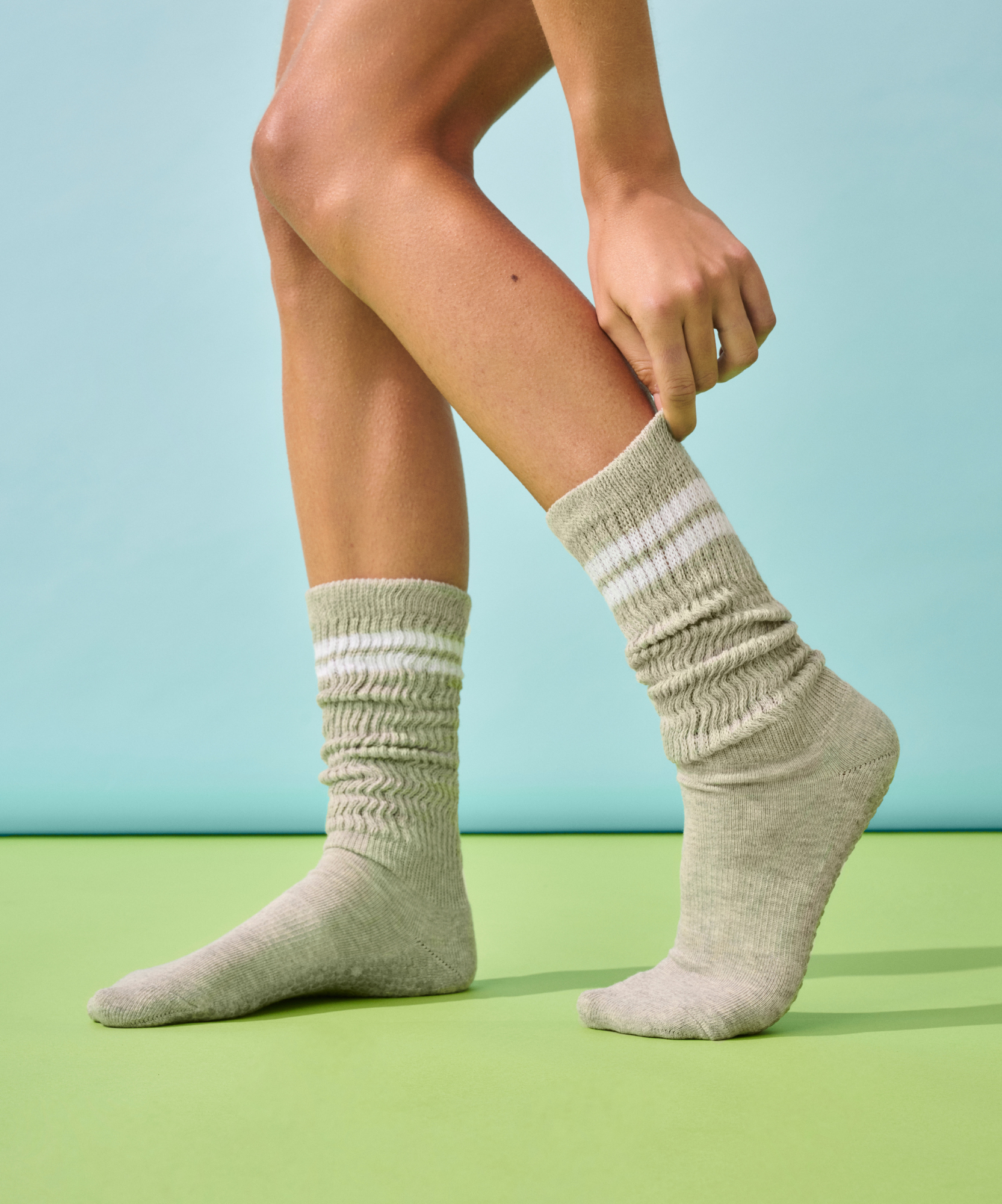 Pilates Project x Cheerleader Scrunch Non Slip Grip Socks - Grey Marle