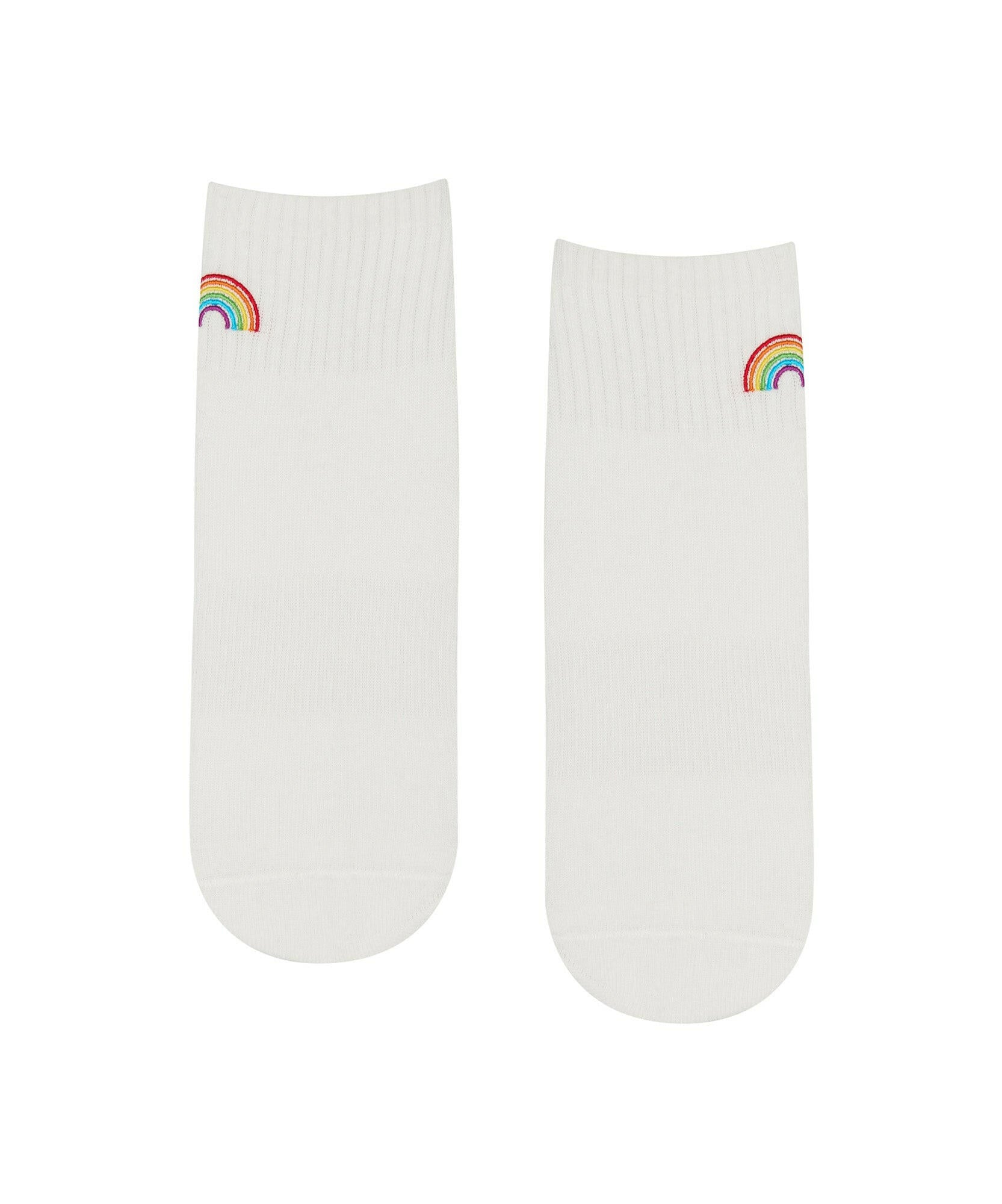 Quarter Crew Non Slip Grip Socks - Rainbow Ivory.