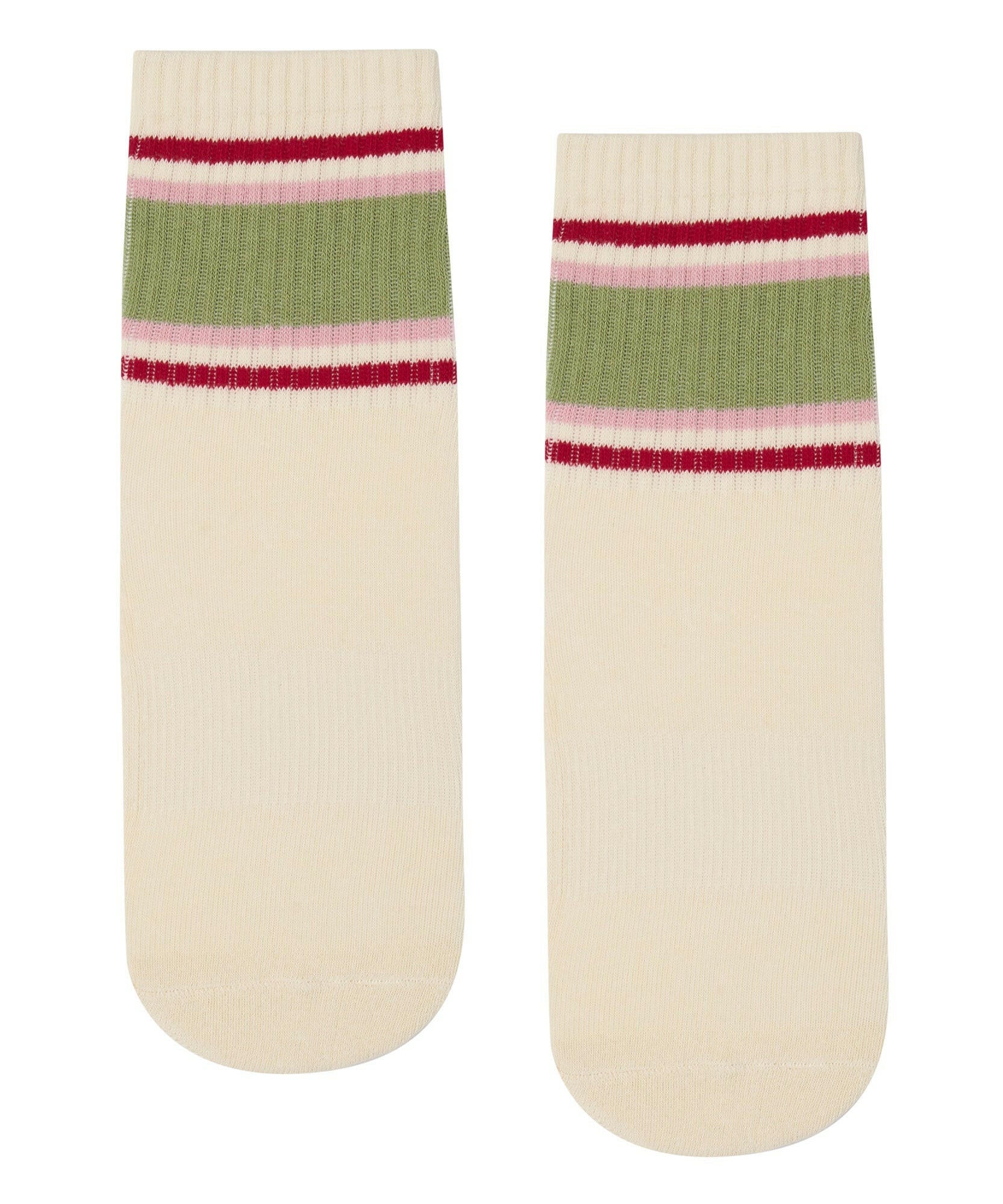 Crew Non Slip Grip Socks - Stripe Vanilla & Sage.