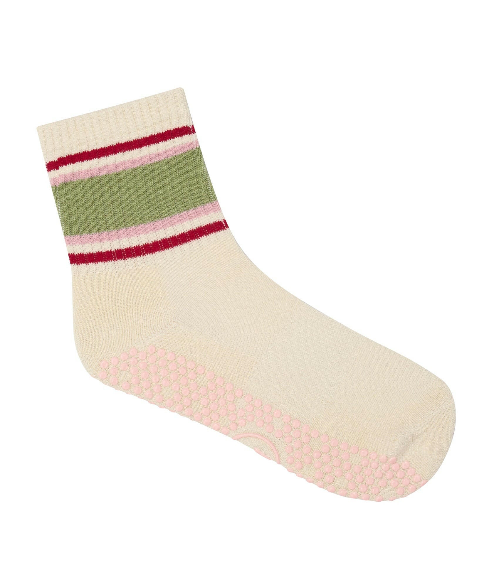 Crew Non Slip Grip Socks - Stripe Vanilla & Sage.