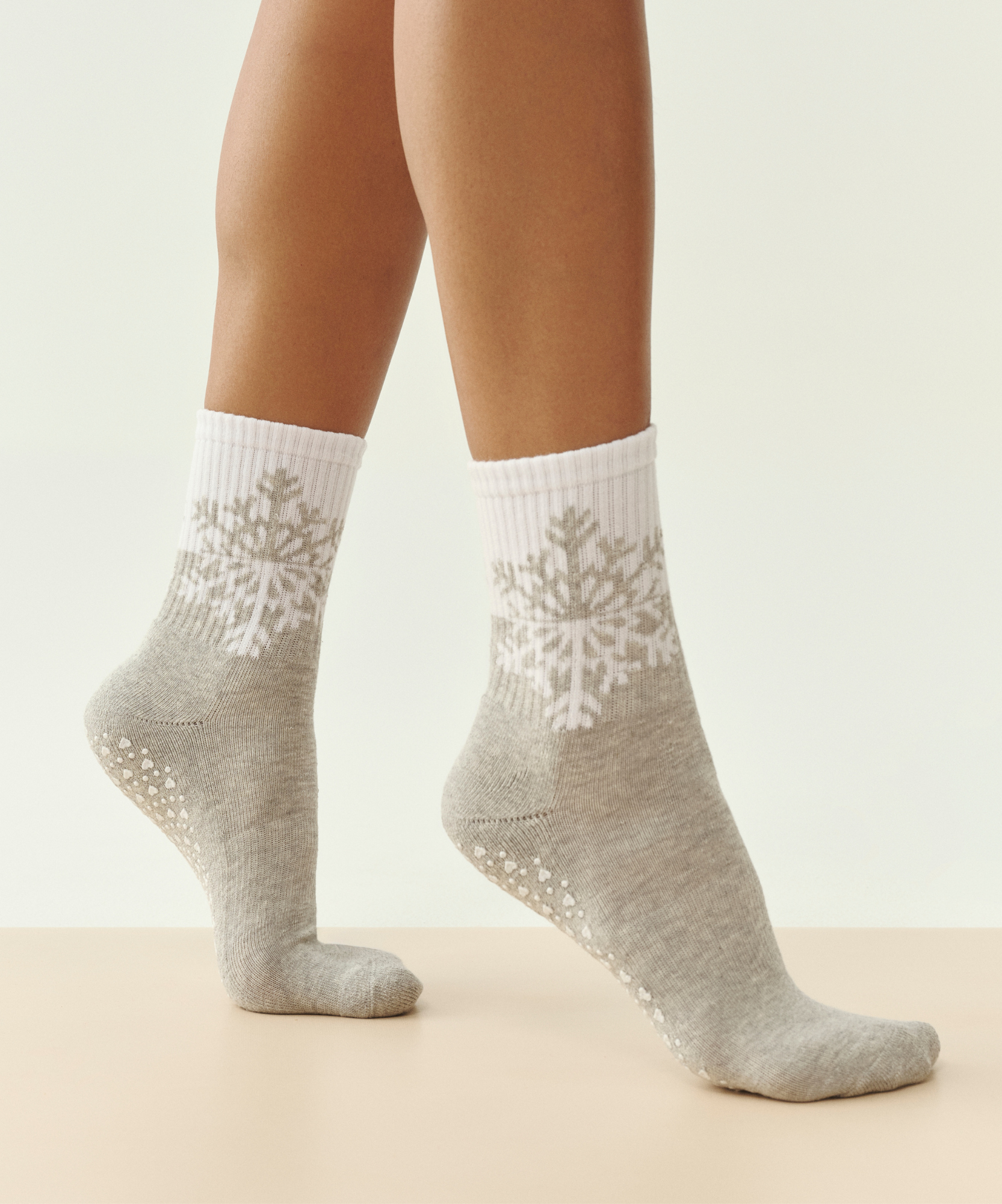 Crew Non Slip Grip Socks - Snowflake Marle